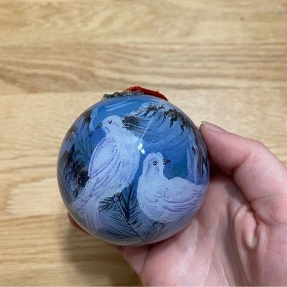 Glass Christmas Ball Ornament Doves Blue Two Turtle Doves Vintage - Picture 3 of 9